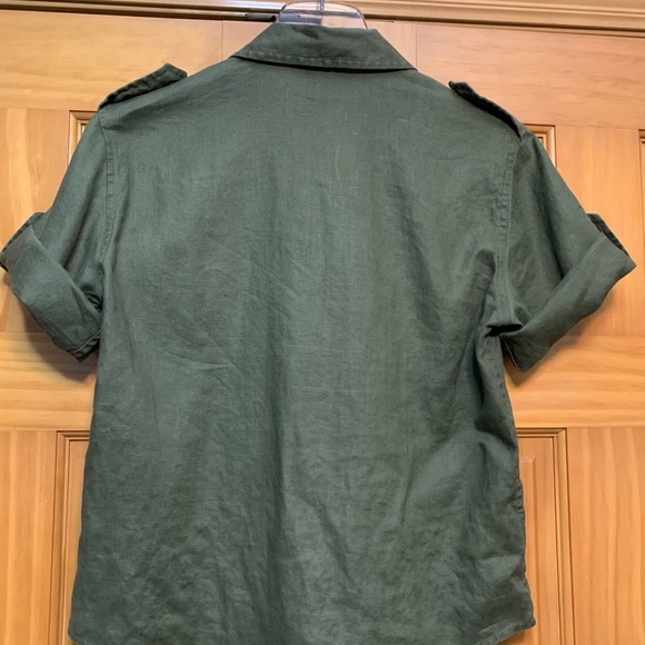 Lauren Ralph Lauren Linen Army Green Size Petite Small Top - Picture 4 of 7